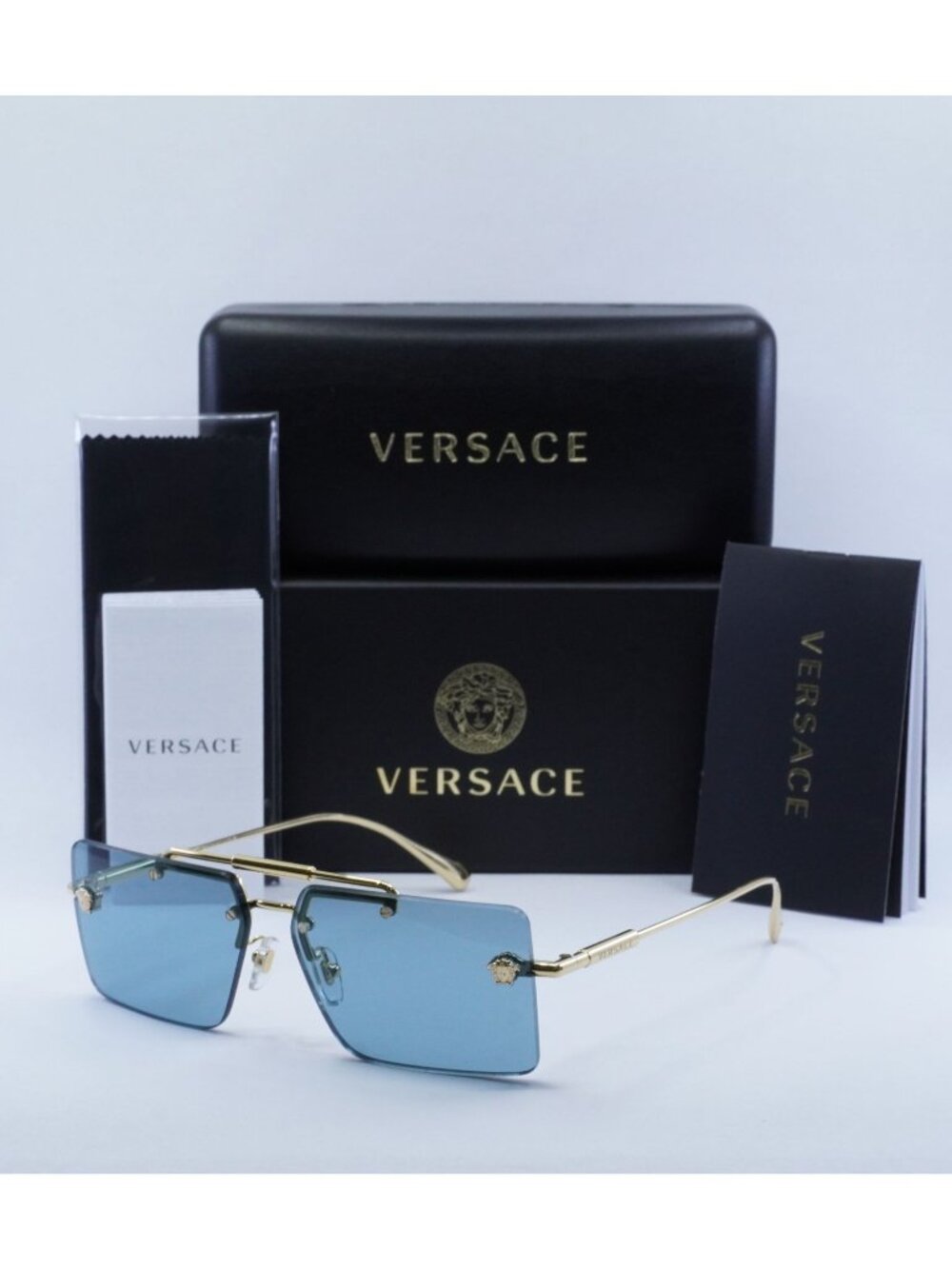 Versace VE2245 100280 Rectangle Sunglasses – Gold / Blue